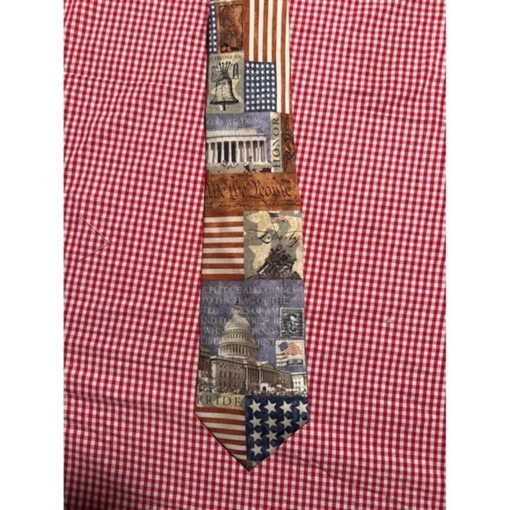 Eagles Wings Necktie Mens OS Multicolor Excellent Patriotic Americana Collage